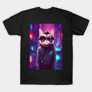 Techno Cat In Japan Neon City T-Shirt